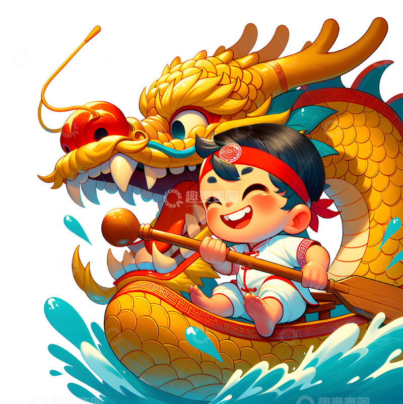 高清大图下载【趣麦麦图】划龙舟端午卡通插画风格