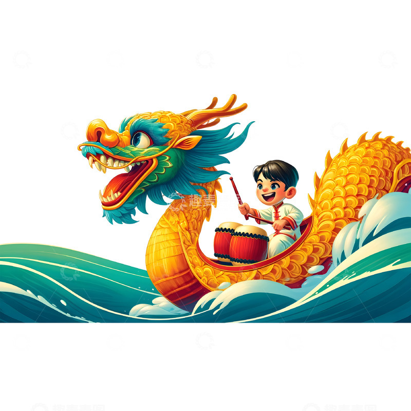高清大图下载【趣麦麦图】赛龙舟卡通端午素材