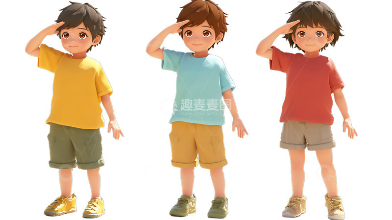 高清大图下载【趣麦麦图】几个小孩敬礼挥手2