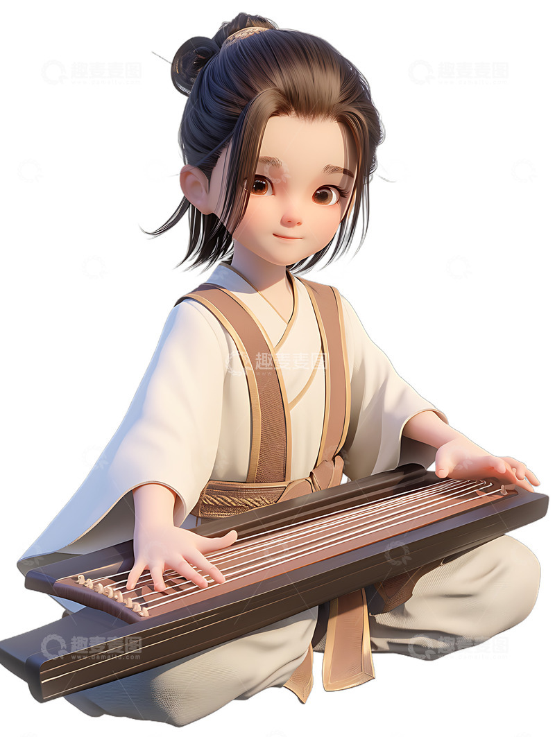 高清大图下载【趣麦麦图】汉服男孩弹古琴