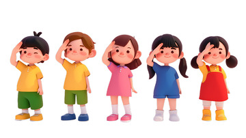 小孩敬礼挥手