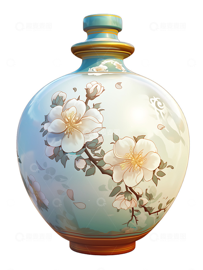 高清大图下载【趣麦麦图】中式白色罐子坛子陶瓷兰花