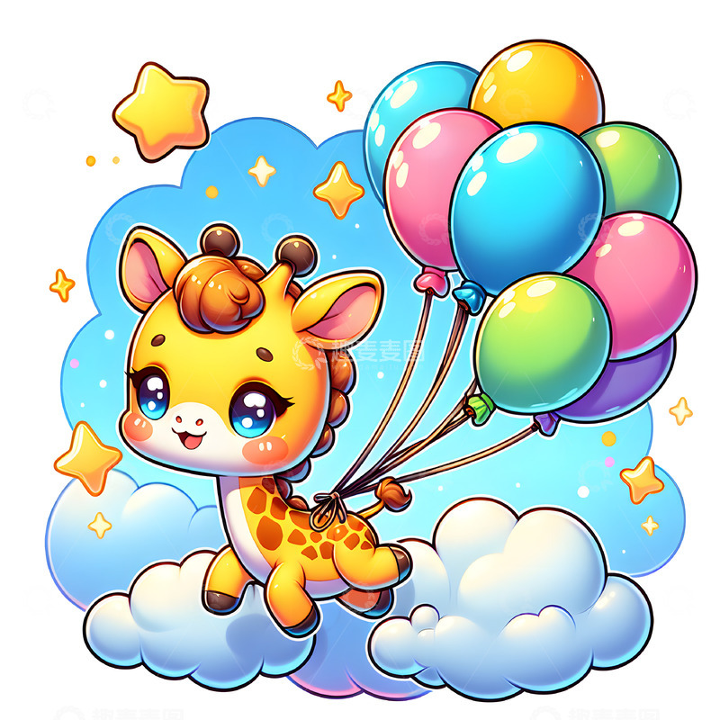 高清大图下载【趣麦麦图】卡通长颈鹿气球素材