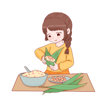 包粽子场景卡通人物