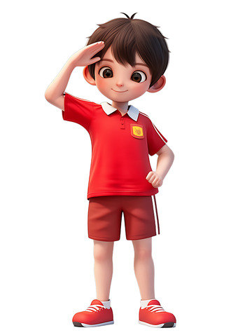 一个小孩敬礼挥手