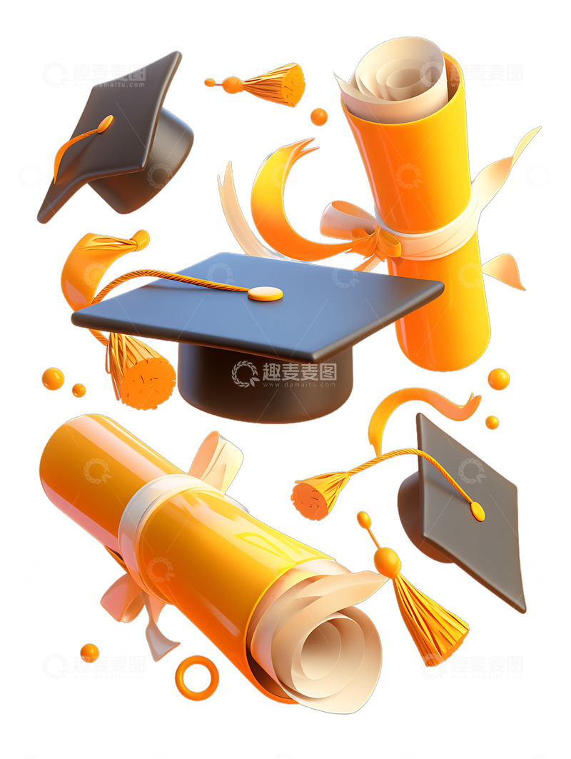 高清大图下载【趣麦麦图】毕业帽毕业生卡通通知书