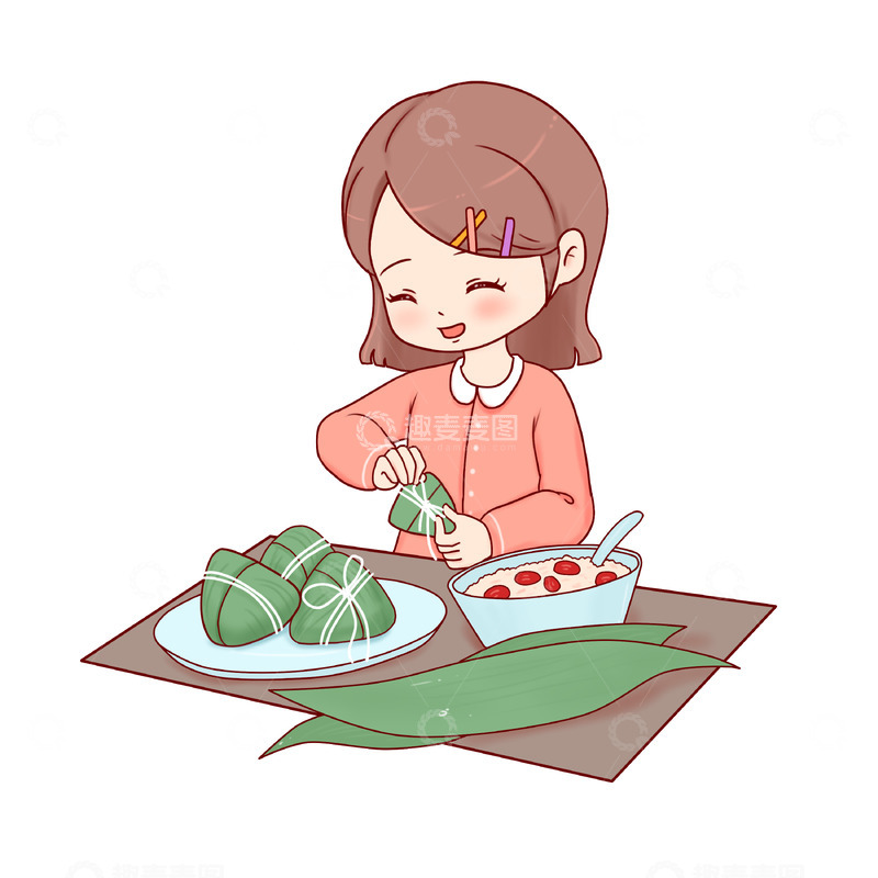 源文件下载【趣麦麦图】包粽子人物场景