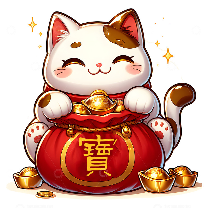 高清大图下载【趣麦麦图】卡通招财猫插画素材