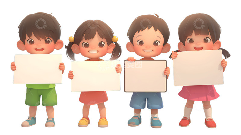 高清大图下载【趣麦麦图】几个举着牌子白板展板孩子展示板2
