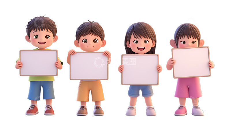 高清大图下载【趣麦麦图】举着牌子白板展板孩子展示板四个