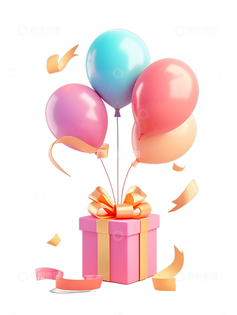 高清大图下载【趣麦麦图】礼品节日庆祝购物节装饰气球礼盒商品彩带2