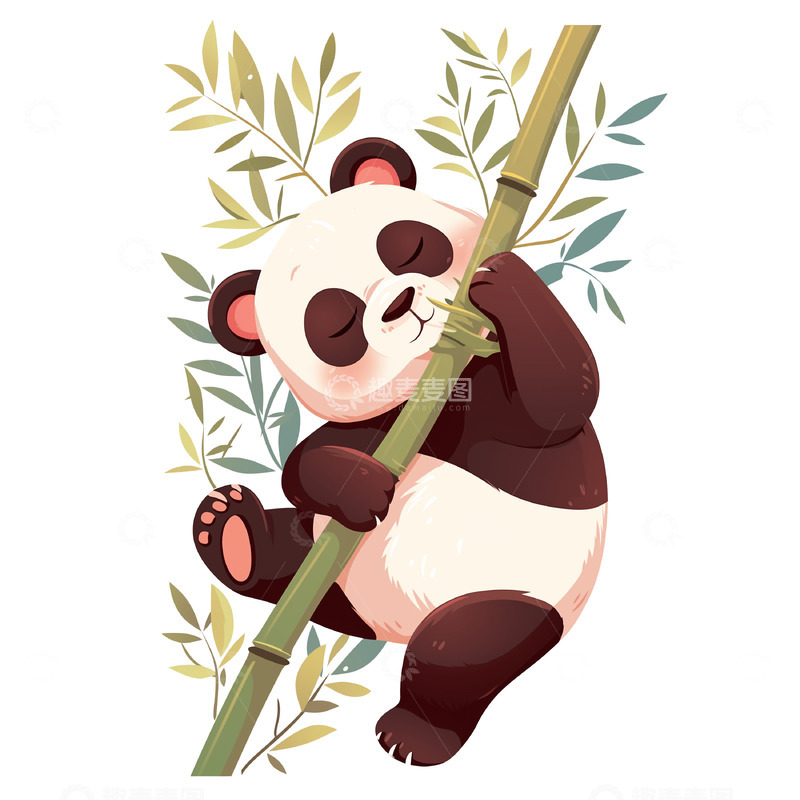 高清大图下载【趣麦麦图】可爱熊猫竹子卡通插画素材