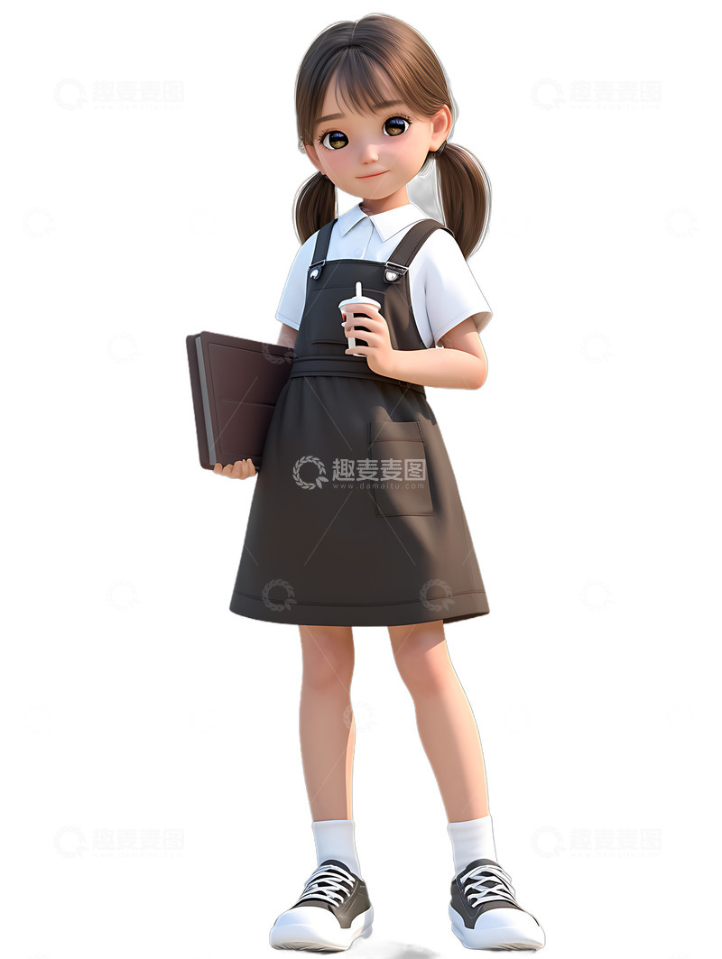 高清大图下载【趣麦麦图】咖啡服务生喝奶茶开心Q版上班族