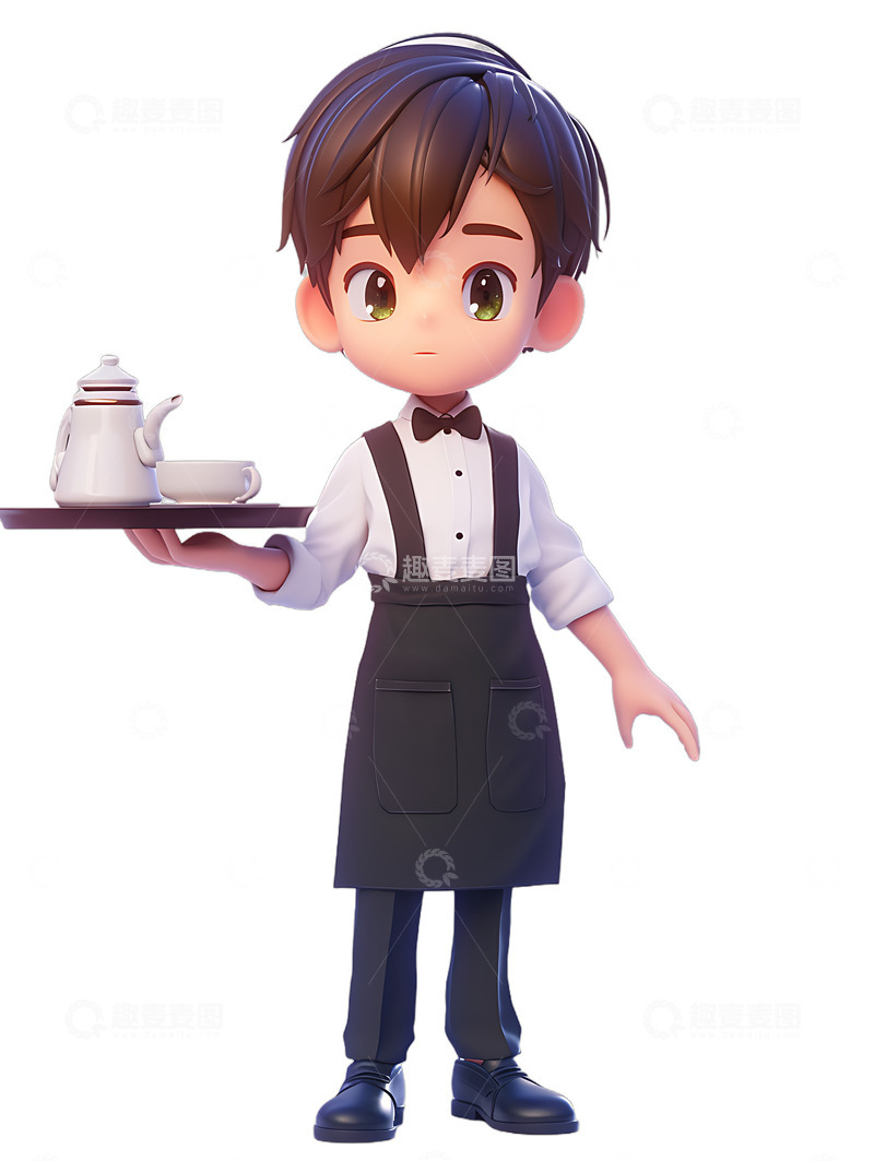 高清大图下载【趣麦麦图】男服务生餐厅职业Q版