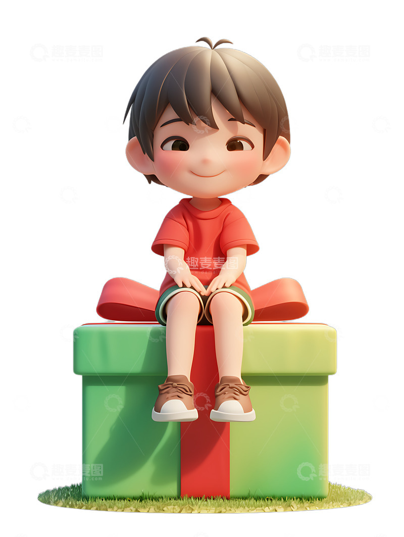 高清大图下载【趣麦麦图】坐在礼品盒子上的男孩