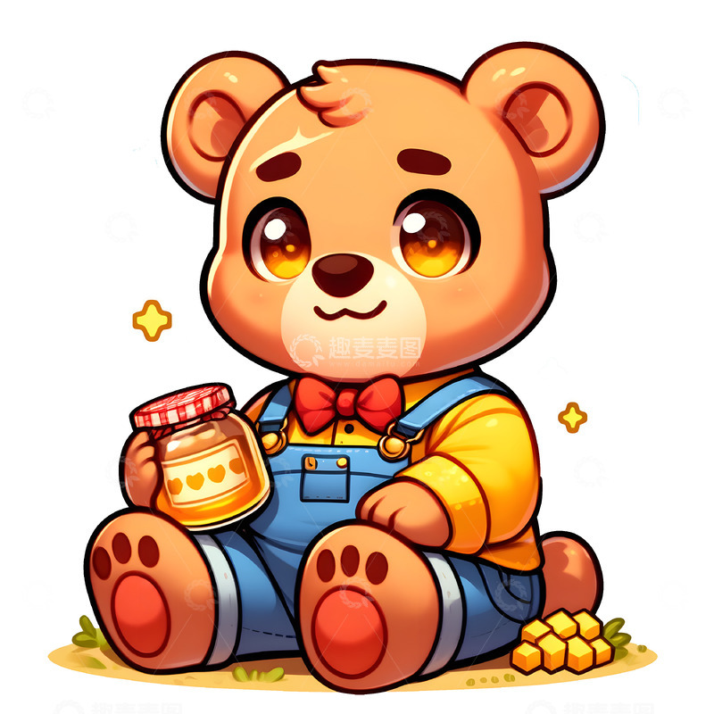 高清大图下载【趣麦麦图】抱着蜂蜜的小熊卡通插画素材