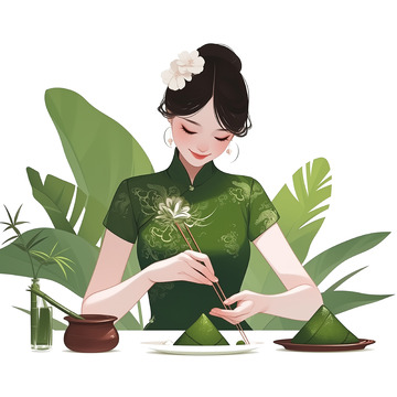 手绘插画风包粽子素材