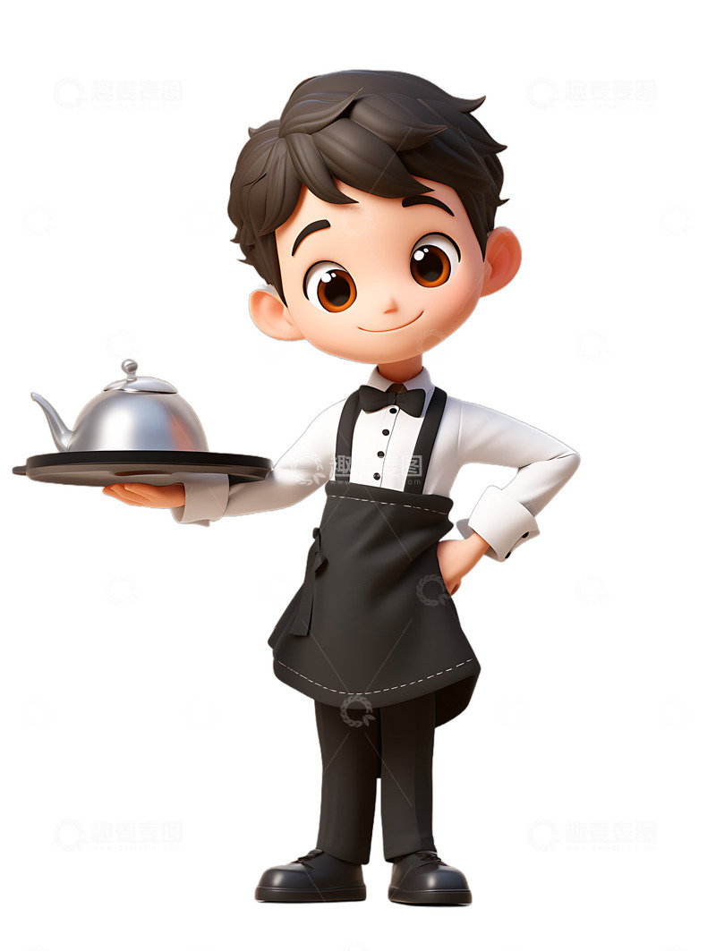 高清大图下载【趣麦麦图】男服务员餐厅职业Q版