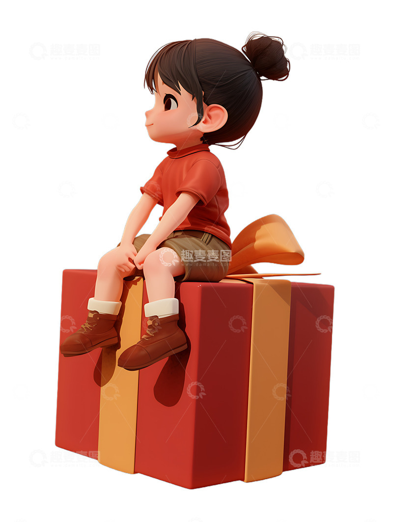 高清大图下载【趣麦麦图】坐在礼品盒子上的女孩节日2