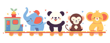 卡通动物小火车插画素材