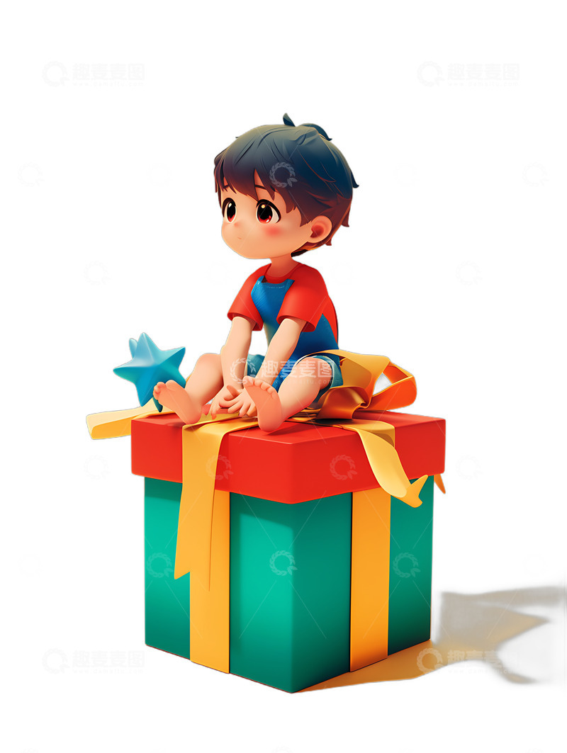 高清大图下载【趣麦麦图】坐在礼品盒子上的男生