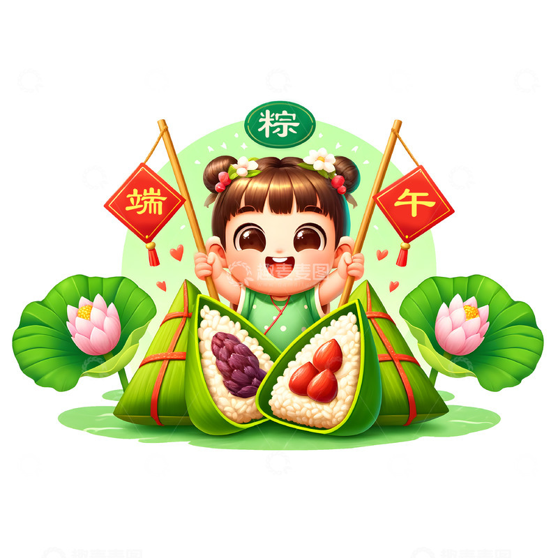 高清大图下载【趣麦麦图】端午粽子可爱卡通插画素材