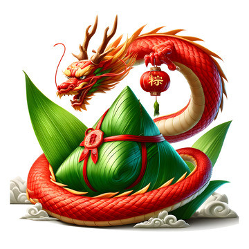 龙缠米粽卡通插画素材
