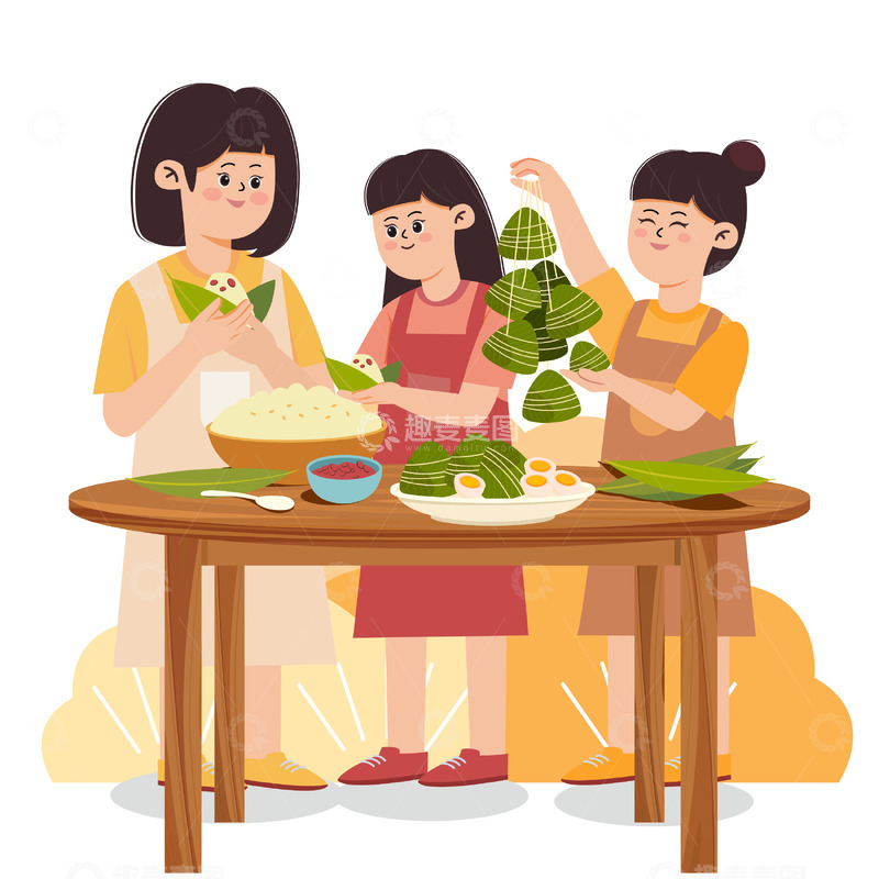 源文件下载【趣麦麦图】家人包粽子场景