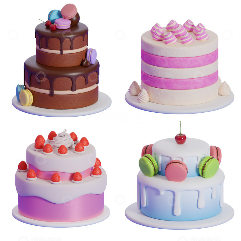 源文件下载【趣麦麦图】3D立体各式西式点心蛋糕甜点