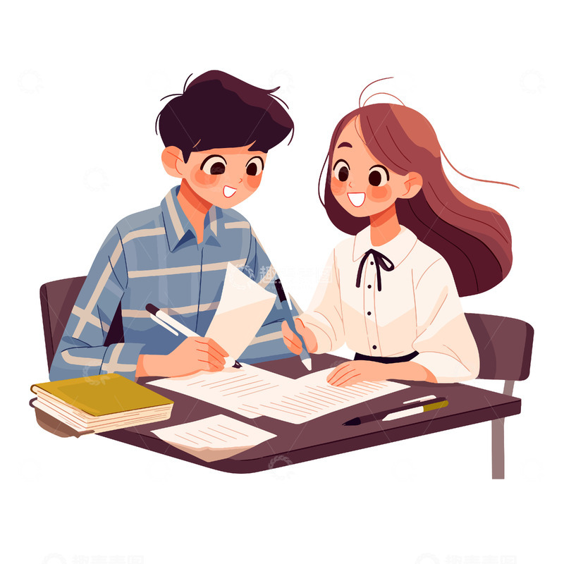 高清大图下载【趣麦麦图】在教室里正在学习的两个学生