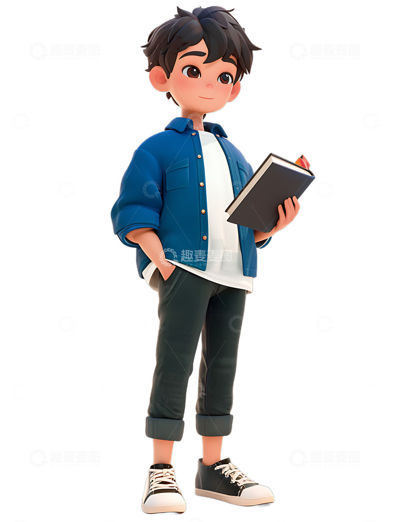 高清大图下载【趣麦麦图】读书看书学习男学生站立