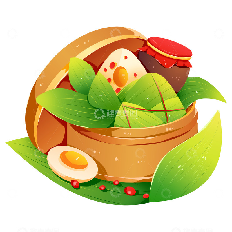 源文件下载【趣麦麦图】手绘端午节粽子蒸笼酒坛元素