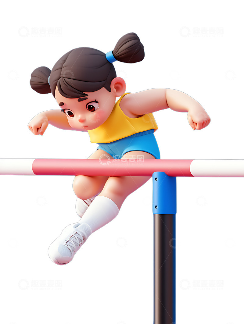 高清大图下载【趣麦麦图】田径运动会运动员跨栏女孩