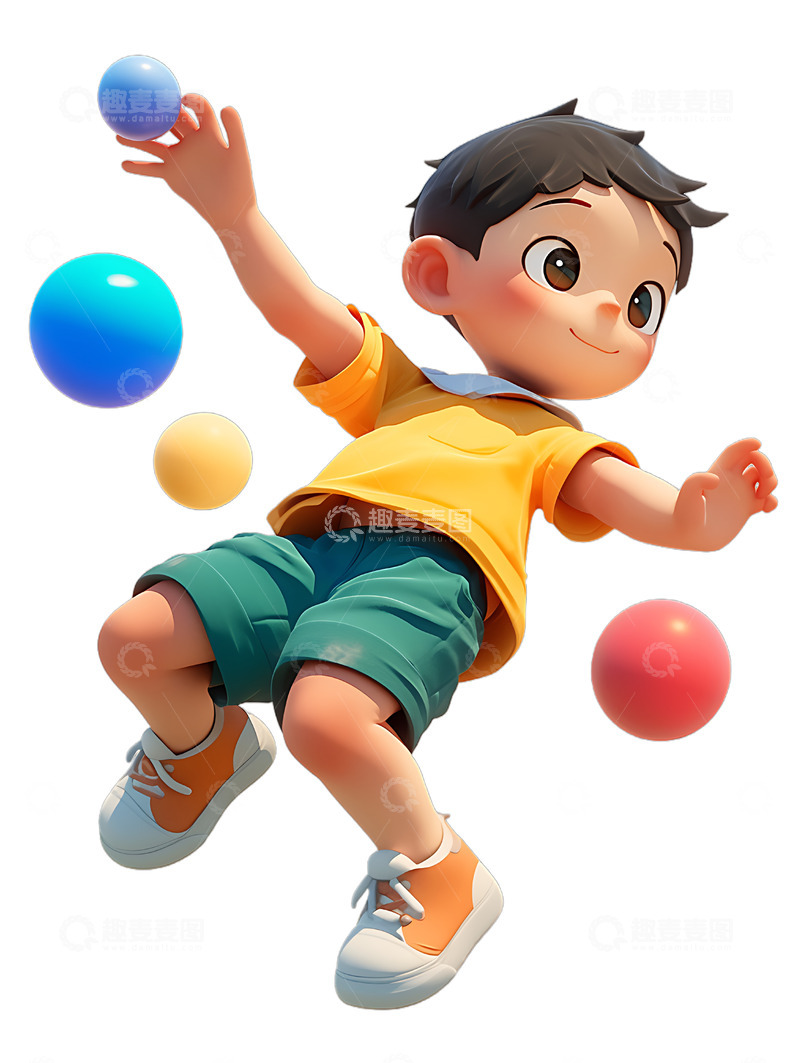 高清大图下载【趣麦麦图】儿童节游戏男生玩塑料球玩具