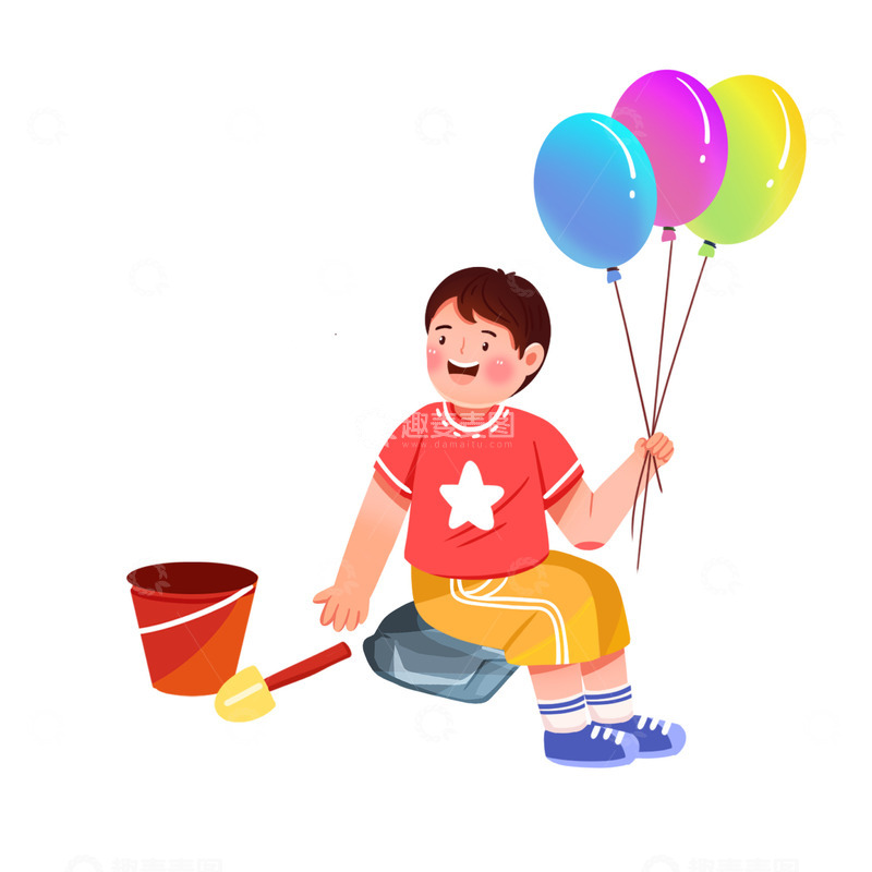 源文件下载【趣麦麦图】-拿气球的小男孩
