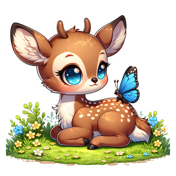 可爱小鹿蝴蝶卡通插画素材