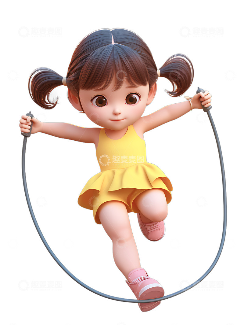高清大图下载【趣麦麦图】儿童节游戏女孩跳绳锻炼