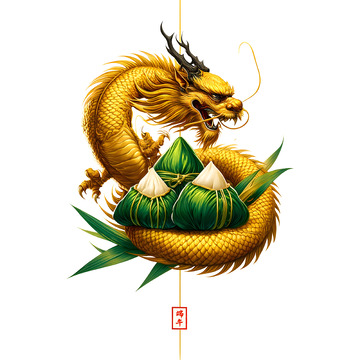 金龙缠粽端午素材手绘插画