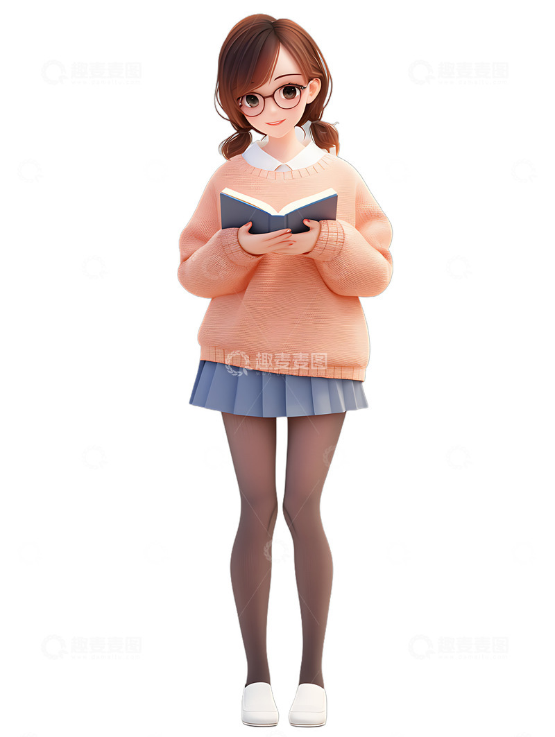 高清大图下载【趣麦麦图】背包学习看书学生动漫女生