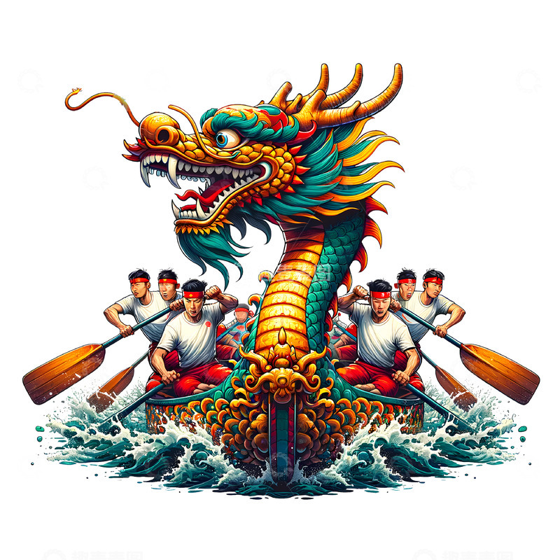 高清大图下载【趣麦麦图】端午节赛龙舟场景插画素材