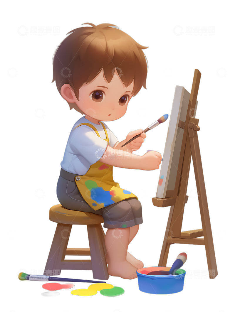 高清大图下载【趣麦麦图】-练习画油画卡通小孩美术