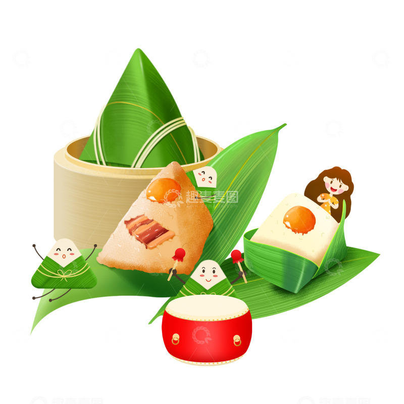 源文件下载【趣麦麦图】卡通人物和端午元素趣味组合