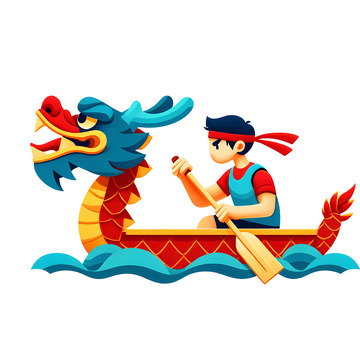 卡通插画风格划龙舟人物素材