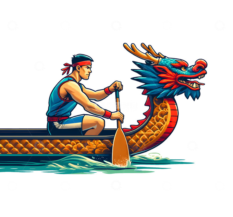 划龙舟端午节传统卡通插画