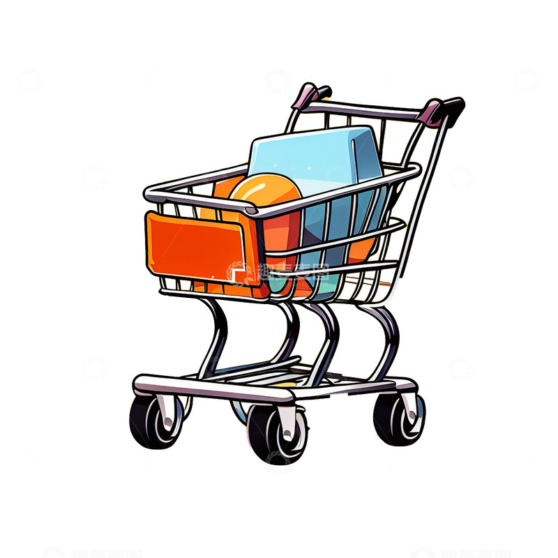 高清大图下载【趣麦麦图】卡通采购购物车