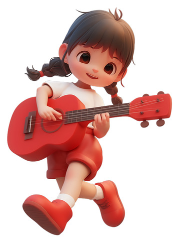 练习弹吉他卡通小孩音乐女孩