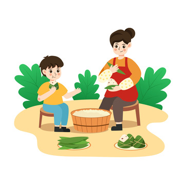 卡通简约包粽子的人物元素