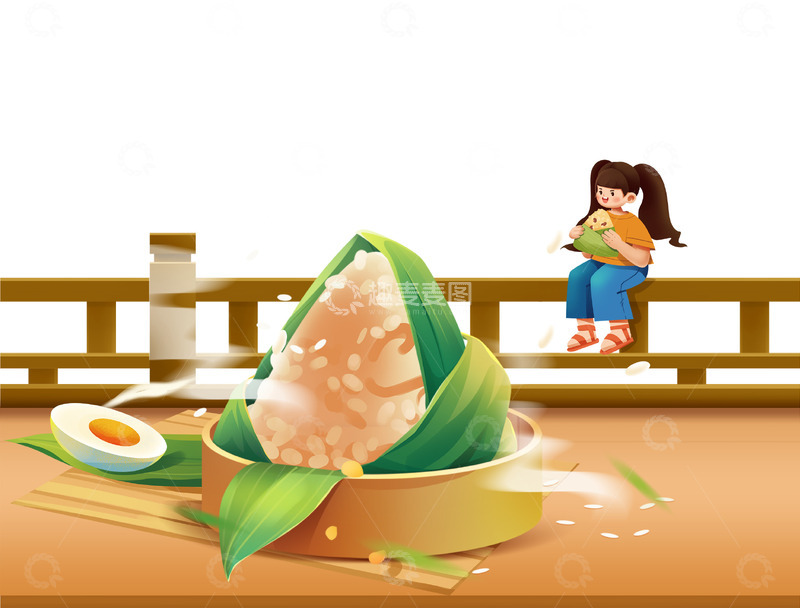 源文件下载【趣麦麦图】手绘端午粽子飘香插画场景