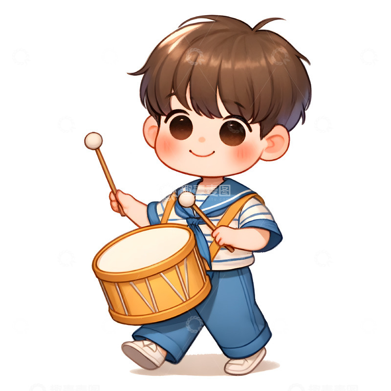 高清大图下载【趣麦麦图】打鼓的可爱小男孩儿童节素材