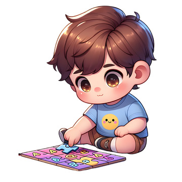 玩拼图的可爱男孩儿童节素材